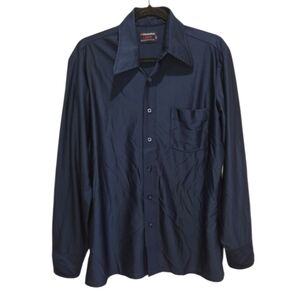 Vintage 1970s Men's Shirt Large Long Sleeve Manhattan Qiana 100% Du Pont Nylon